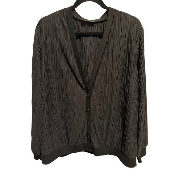 BEAT Tops - BEAT Women's Black Pleated Look Long Sleeve Button Up Cardigan Plus Size 4X